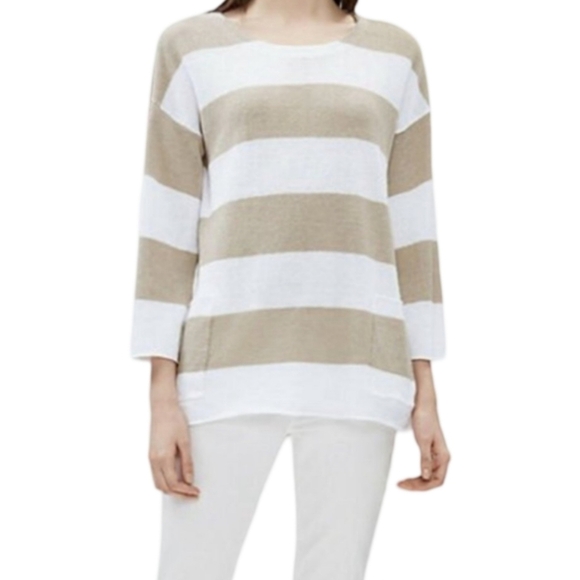 Eileen Fisher 100% Organic Linen Striped Sweater Medium - Picture 1 of 12